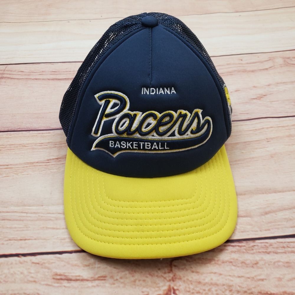Mitchell & Ness Indiana Pacers Basketball Trucker Hat Navy Blue Yellow Snapback